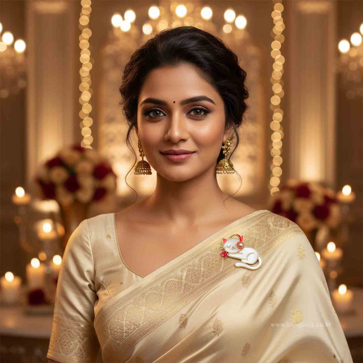 Ivory DJ Kitty Brooch