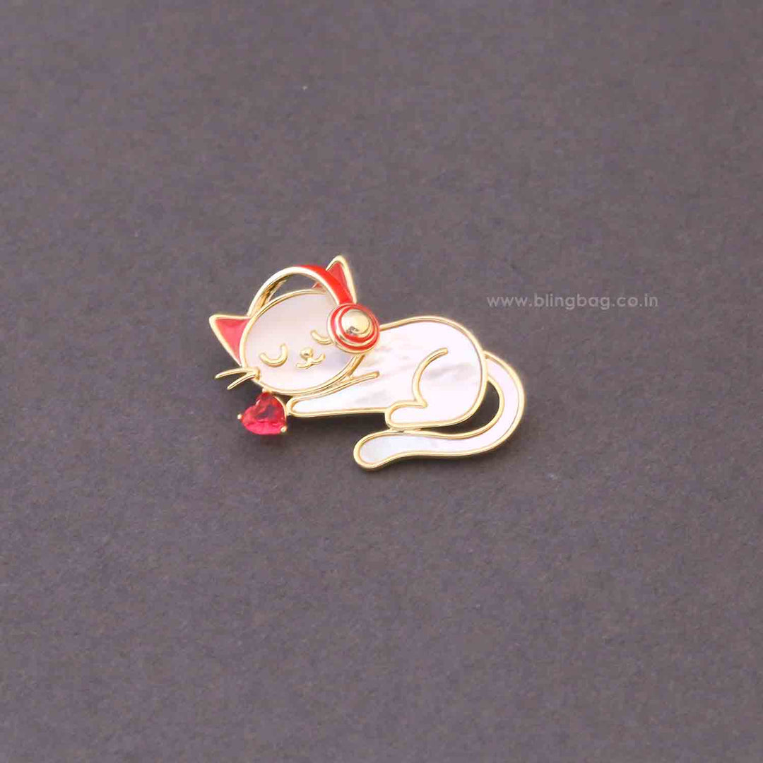 Ivory DJ Kitty Brooch