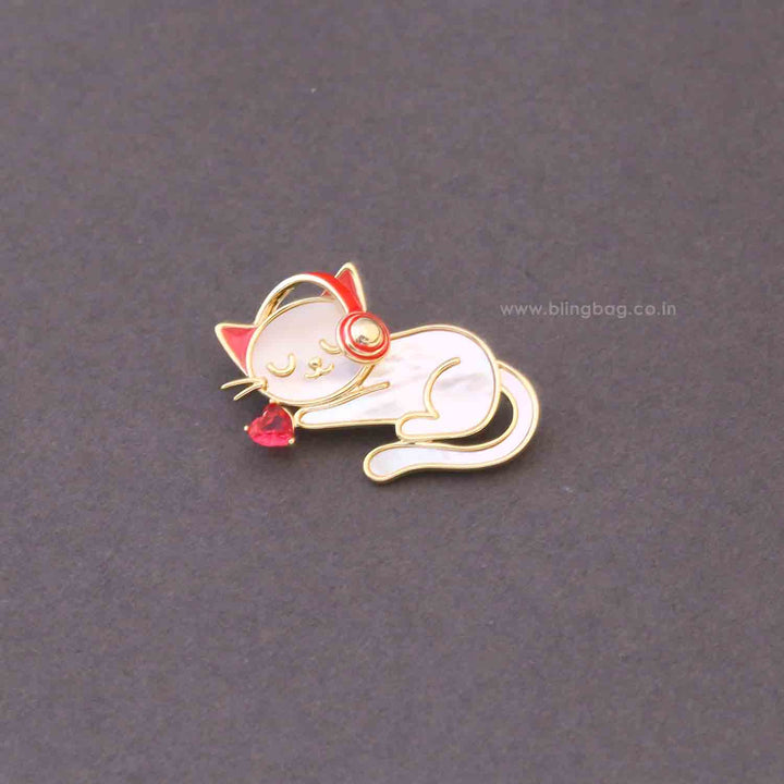 Ivory DJ Kitty Brooch