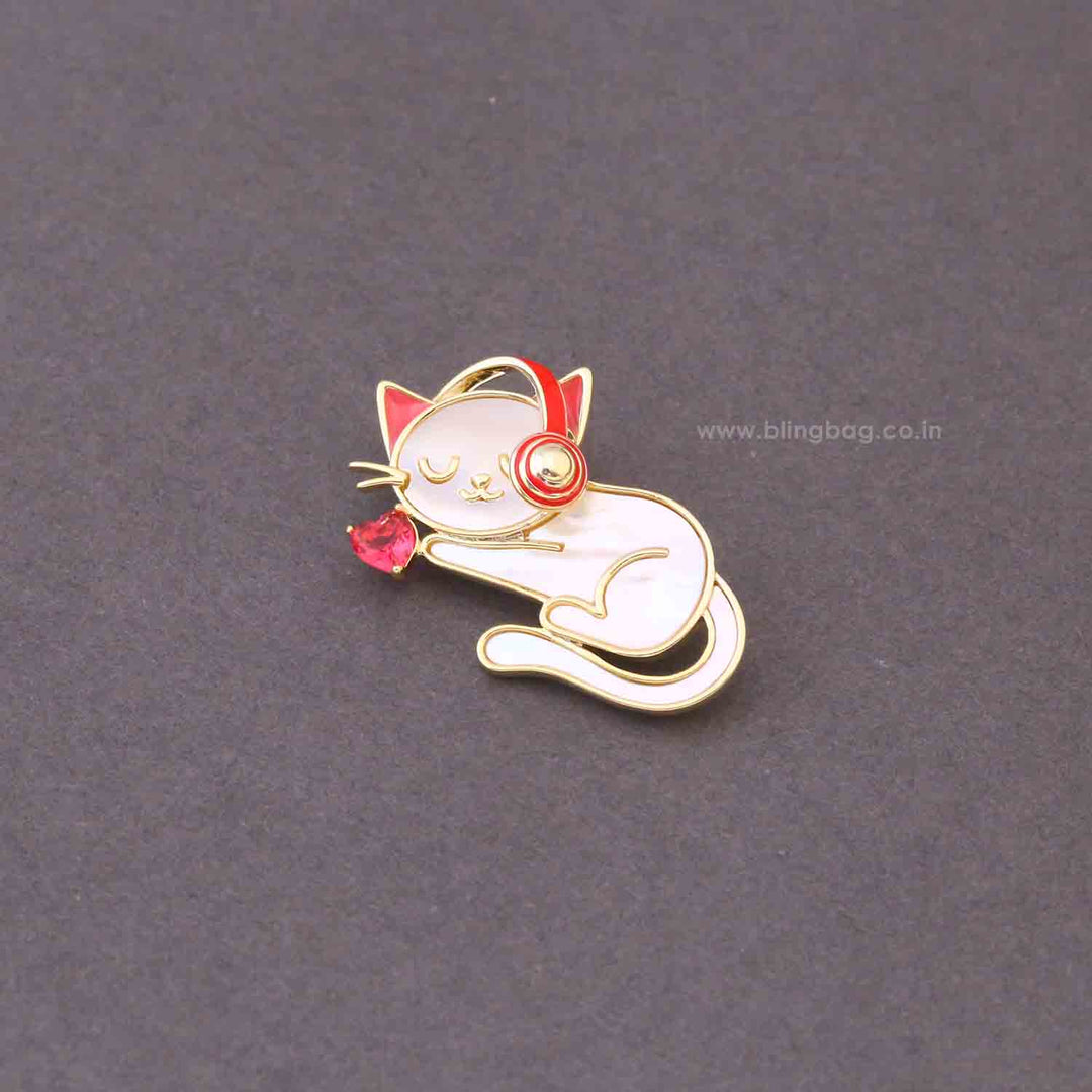 Ivory DJ Kitty Brooch