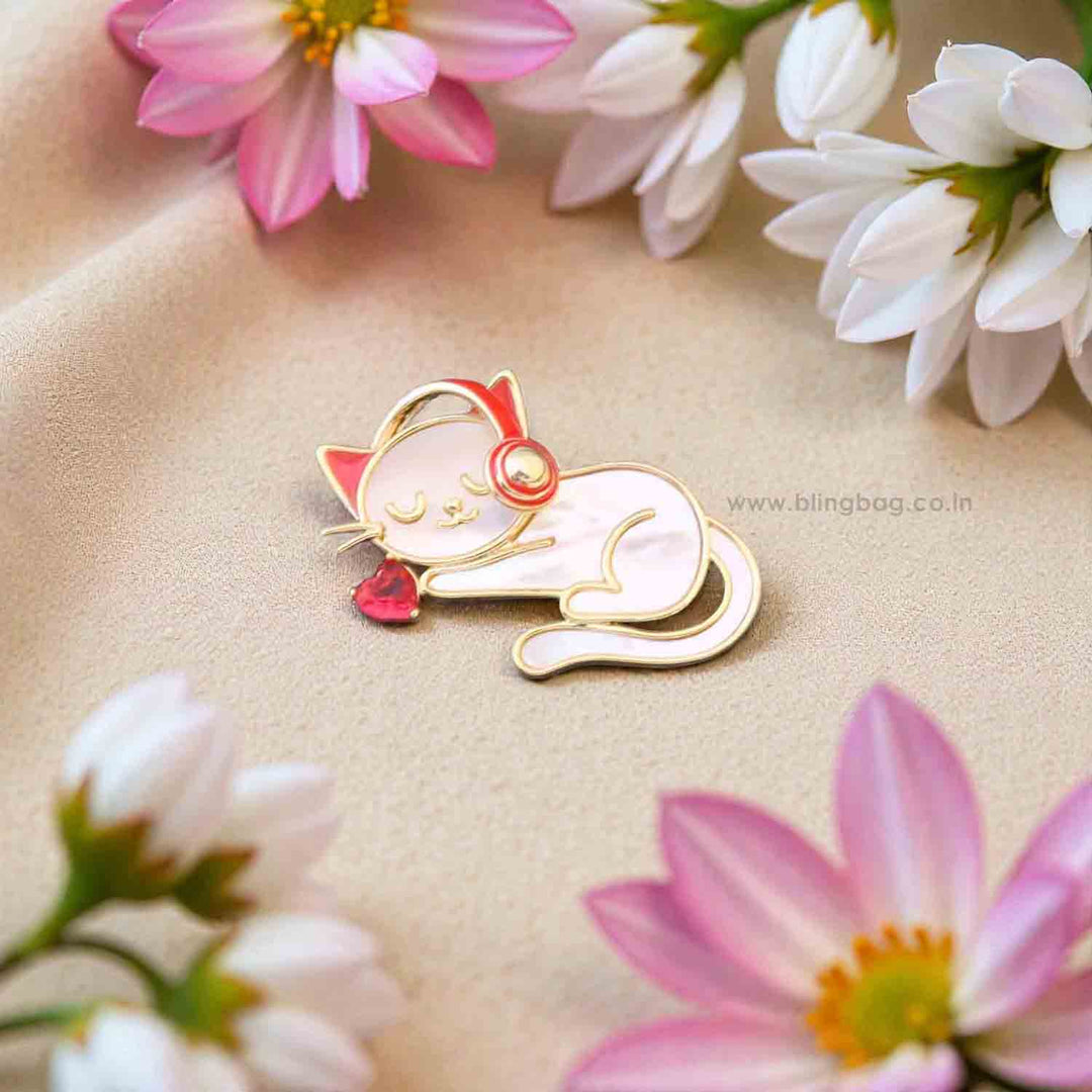Ivory DJ Kitty Brooch