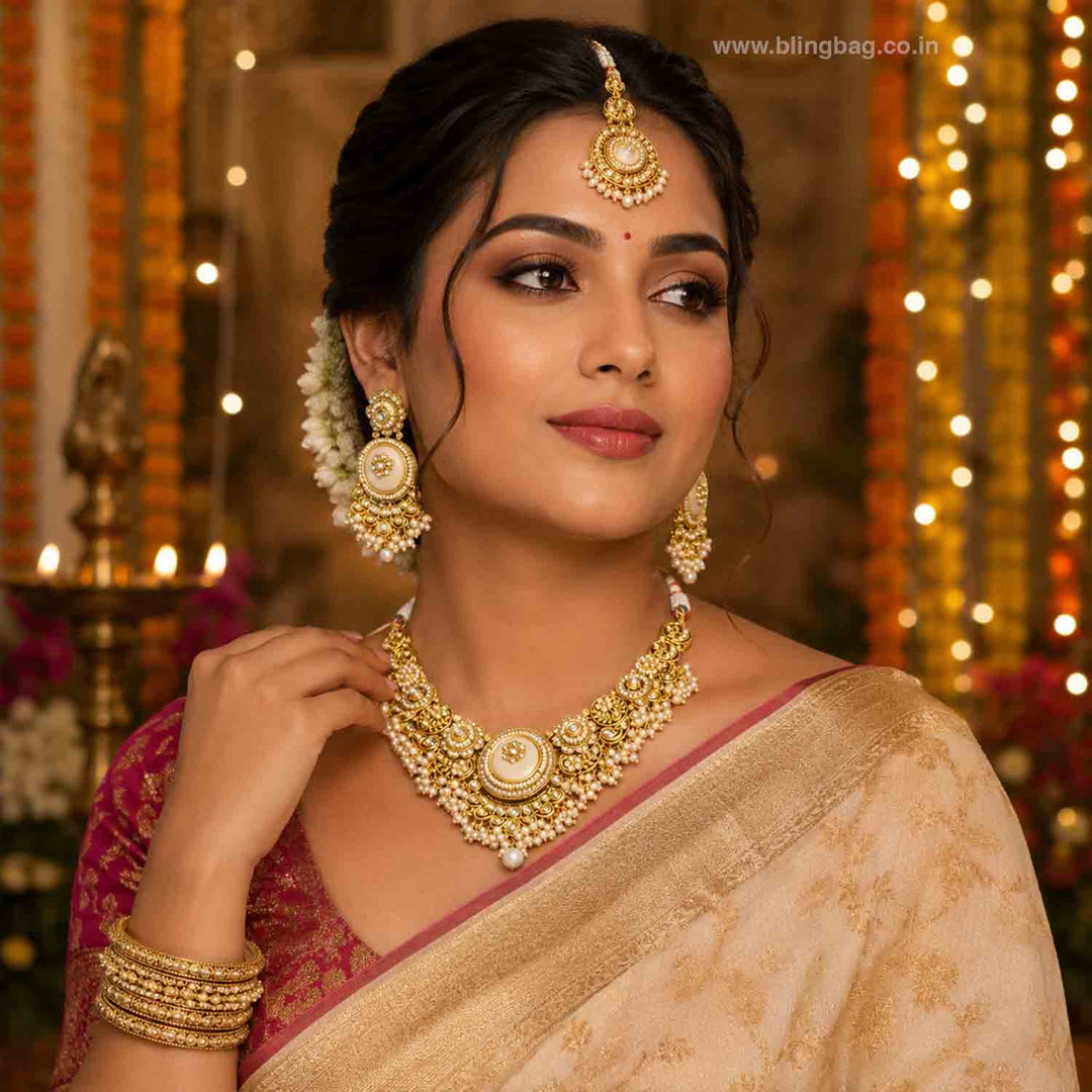 Ivory Diyaa Kundan Jewellery Set