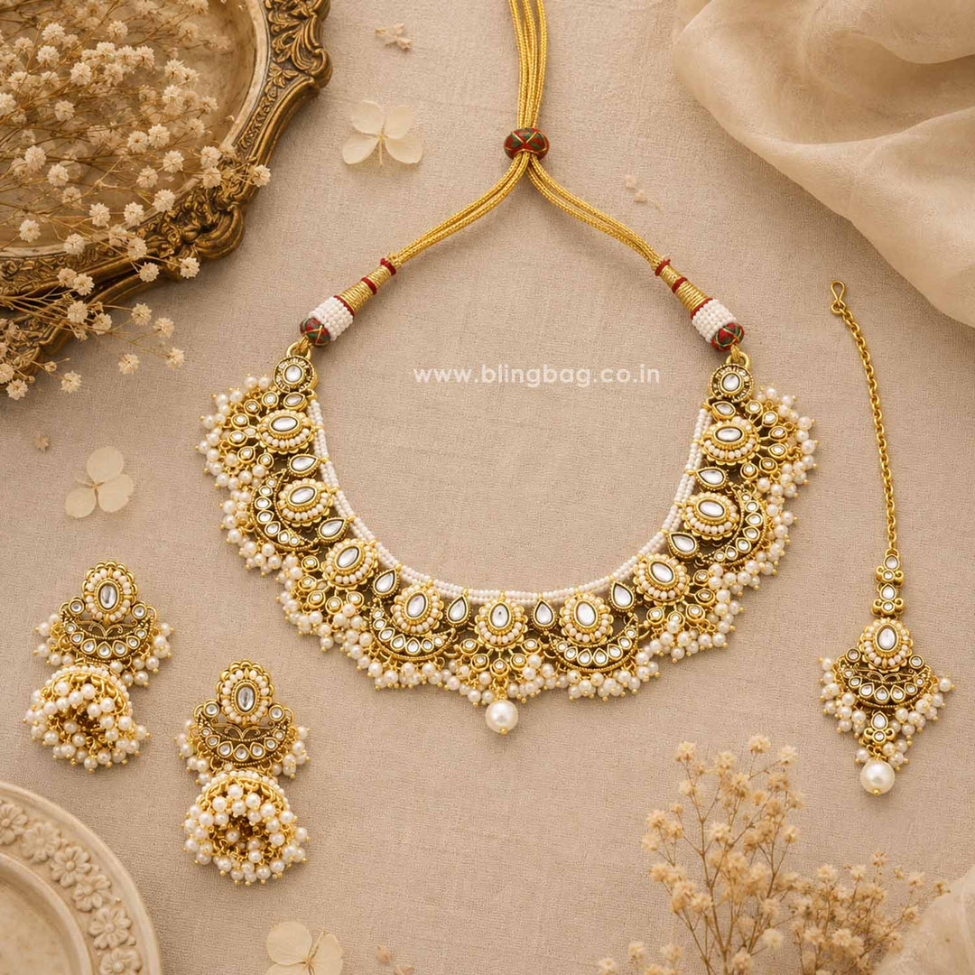 Ivory Diyaani Kundan Jewellery Set