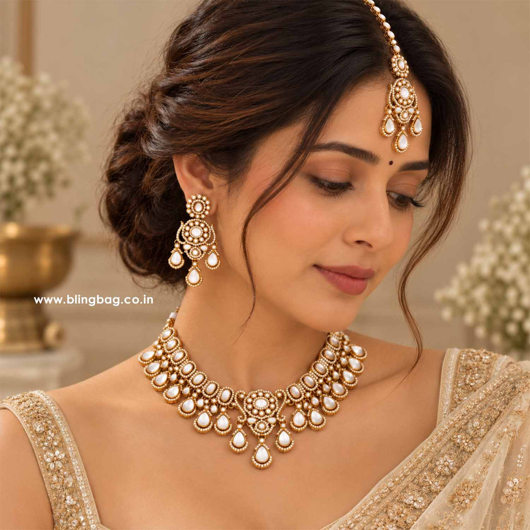 Ivory Eshira Kundan Jewellery Set - New Arrival