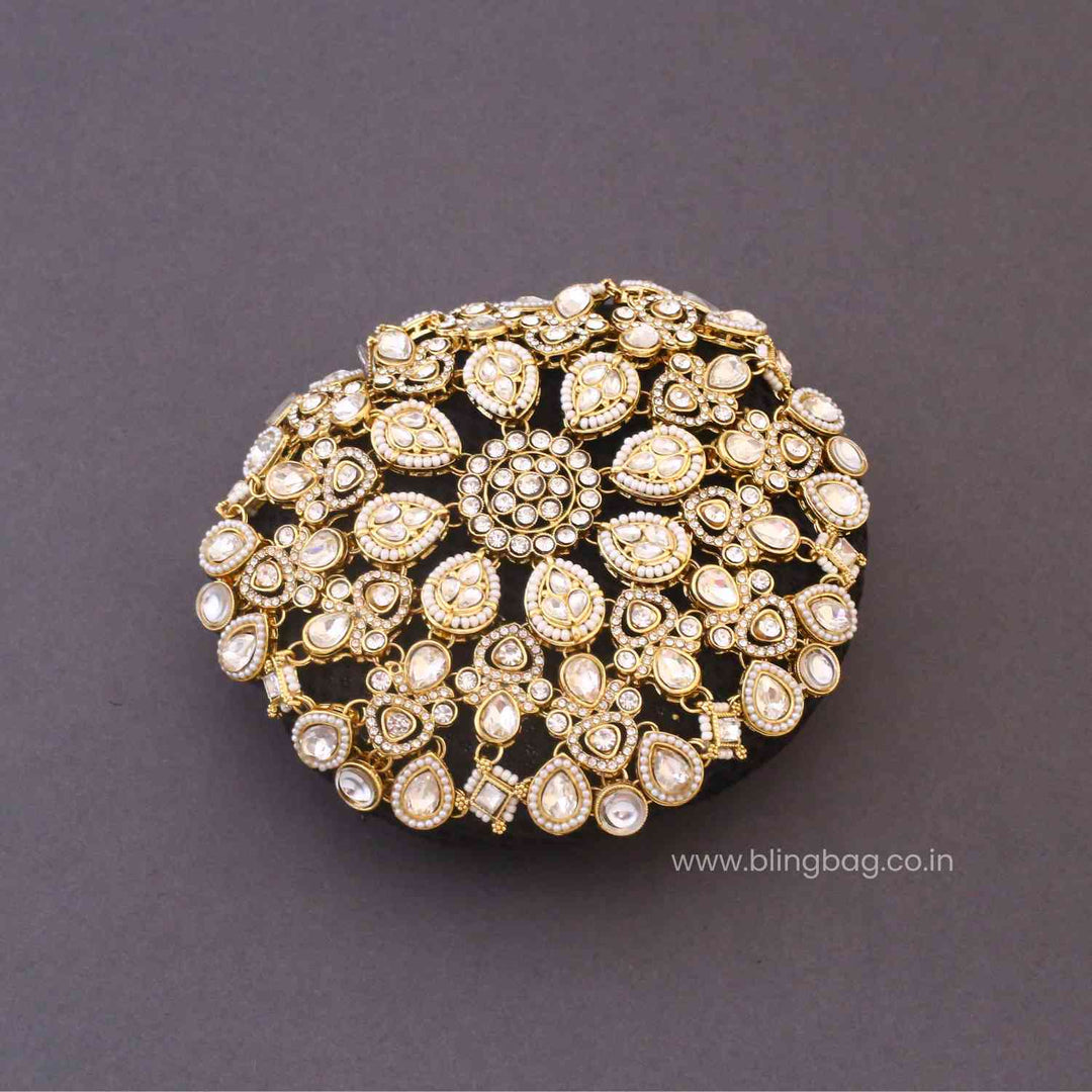 Ivory Keerthia Kundan Hair Bun Cage