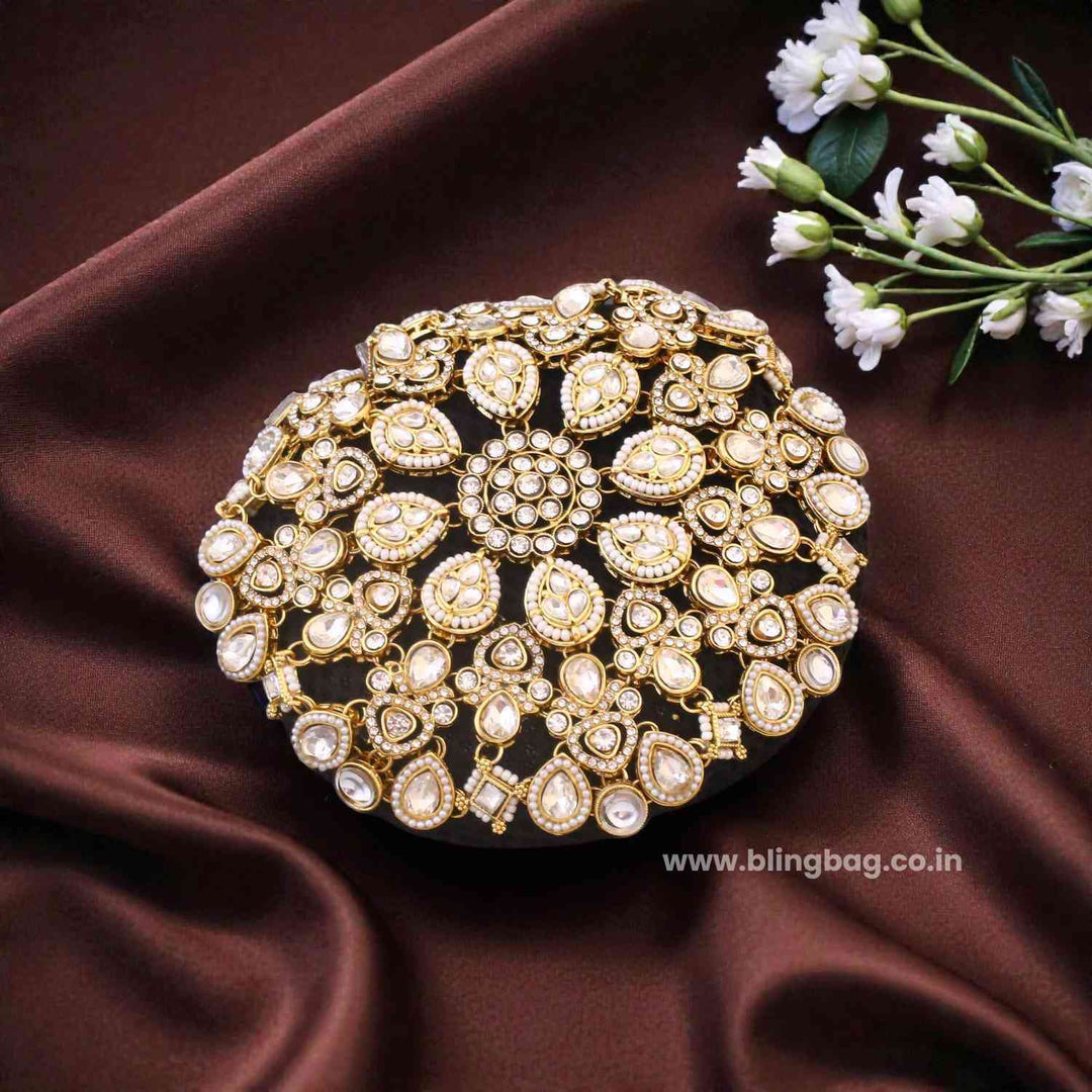 Ivory Keerthia Kundan Hair Bun Cage