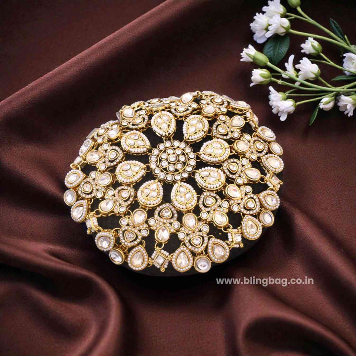 Ivory Keerthia Kundan Hair Bun Cage