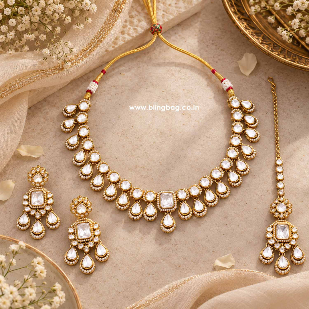 Ivory Maahira Kundan Jewellery Set - New Arrival