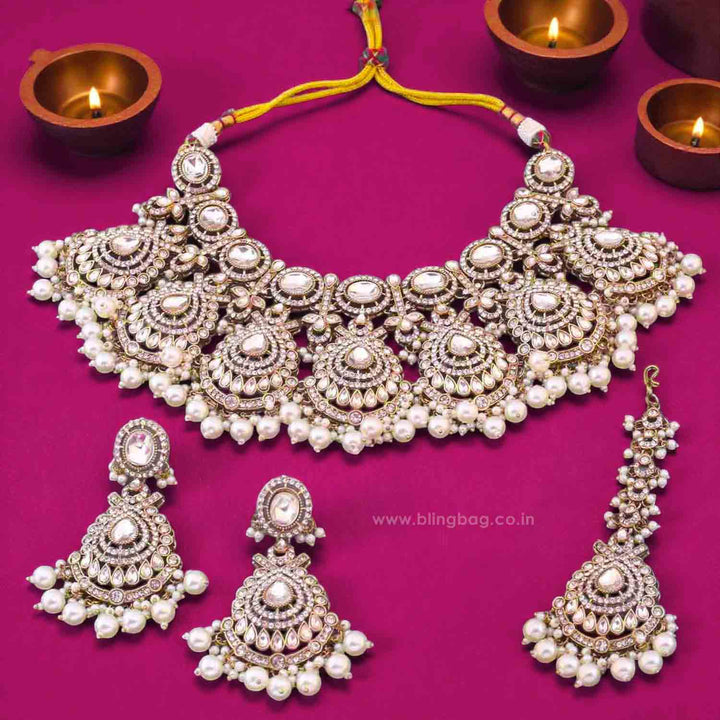 Ivory Madhavi Kundan Jewellery Set