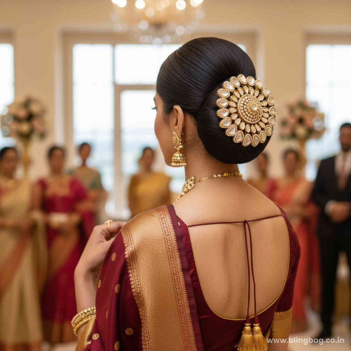 Ivory Nishai Kundan Hair Bun Cage