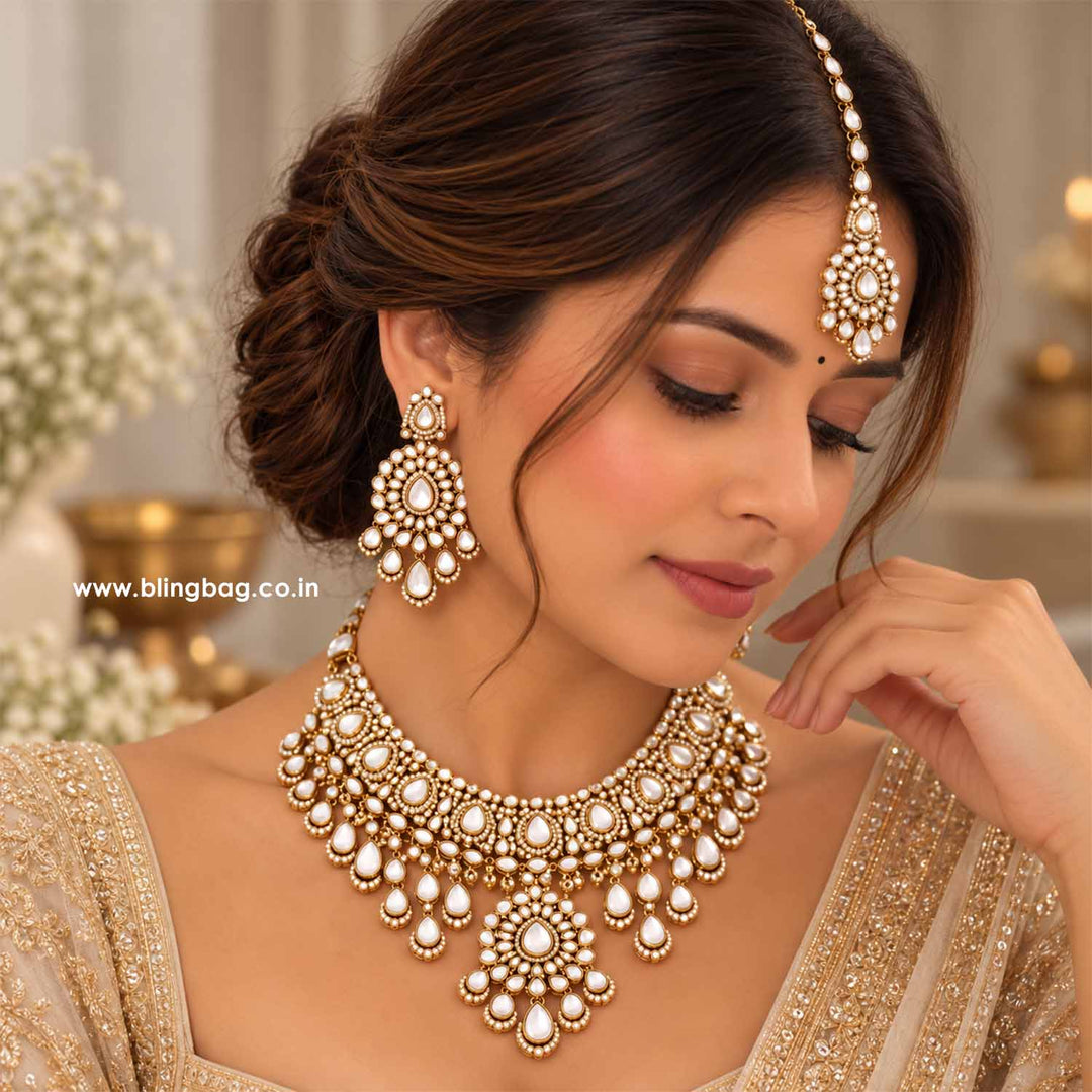 Ivory Ovika Kundan Jewellery Set - New Arrival