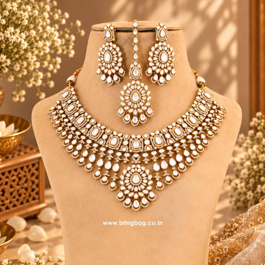 Ivory Ovika Kundan Jewellery Set - New Arrival