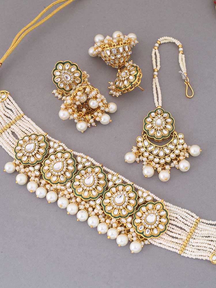 Ivory Pranami Kundan Jewellery Set
