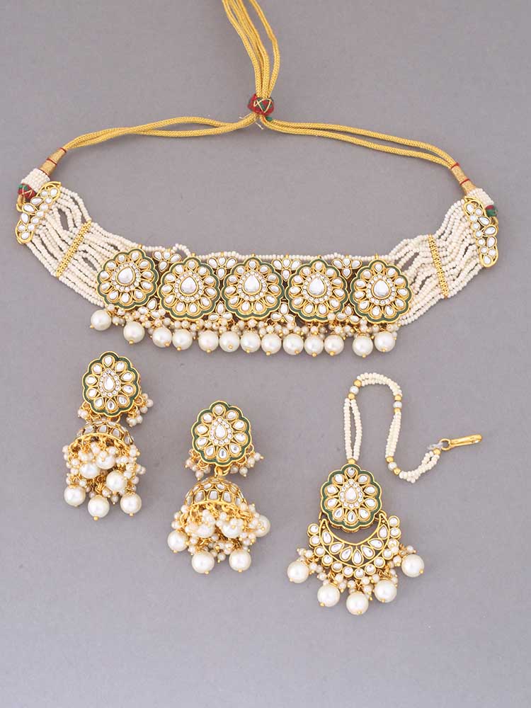 Ivory Pranami Kundan Jewellery Set