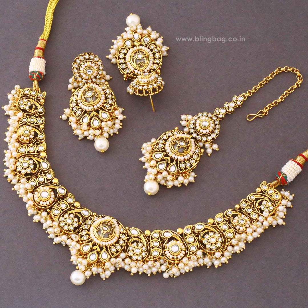 Ivory Rajvi Kundan Jewellery Set