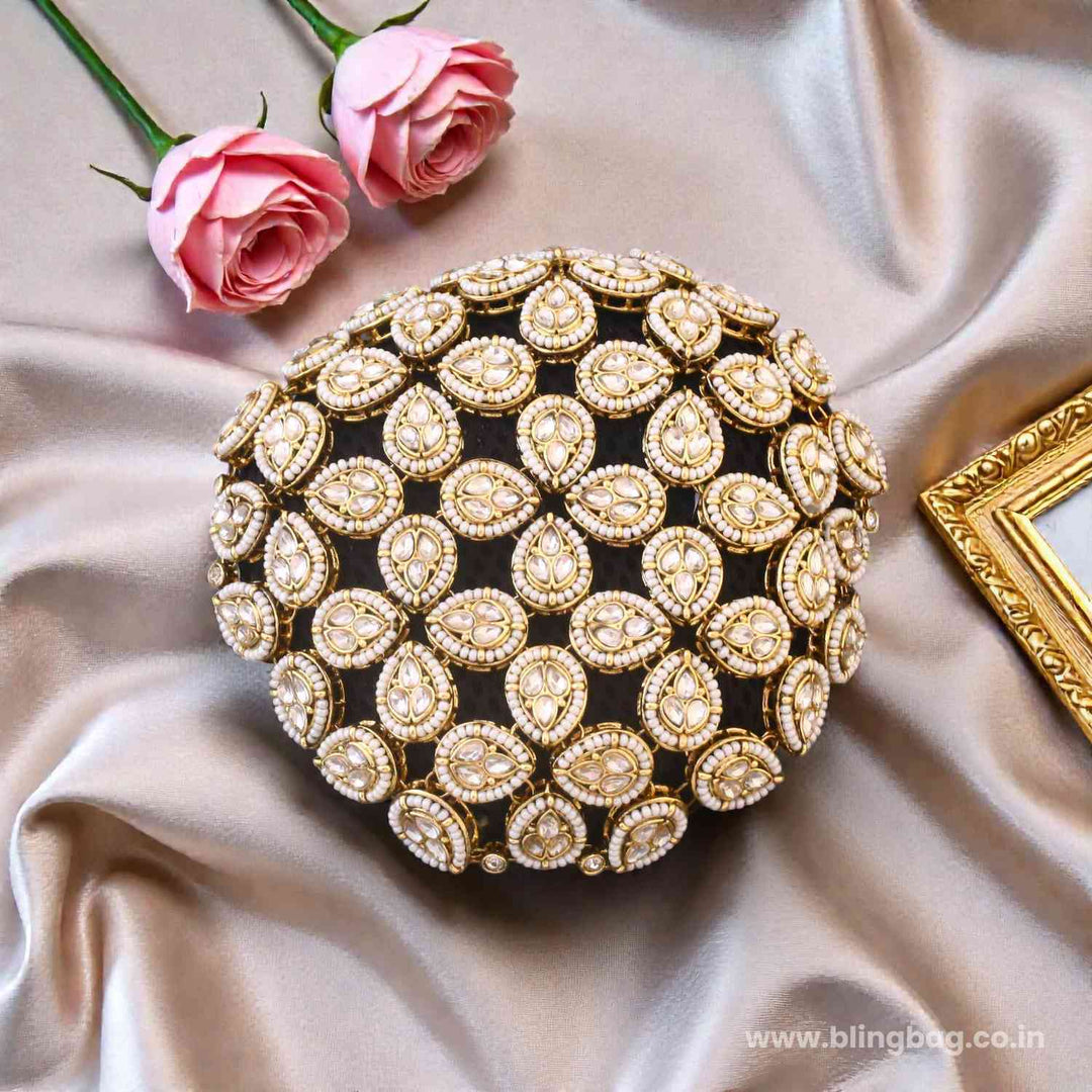 Ivory Riyai Kundan Hair Bun Cage
