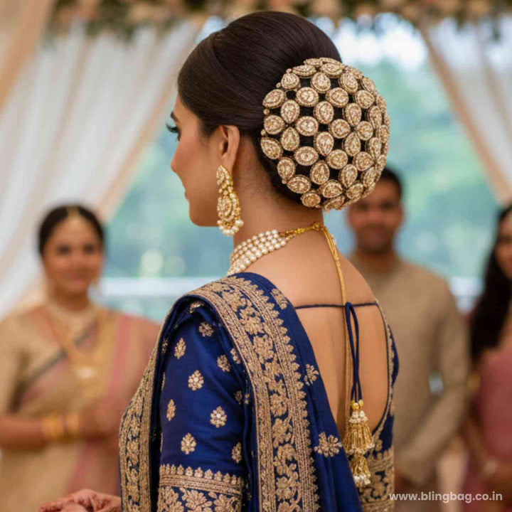 Ivory Riyai Kundan Hair Bun Cage