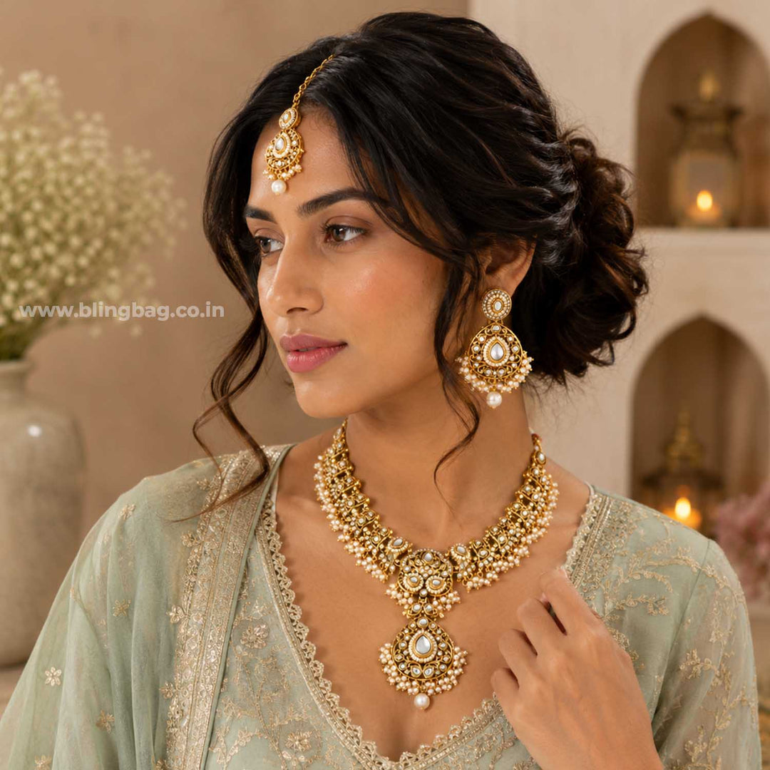 Ivory Roshniika Kundan Jewellery Set