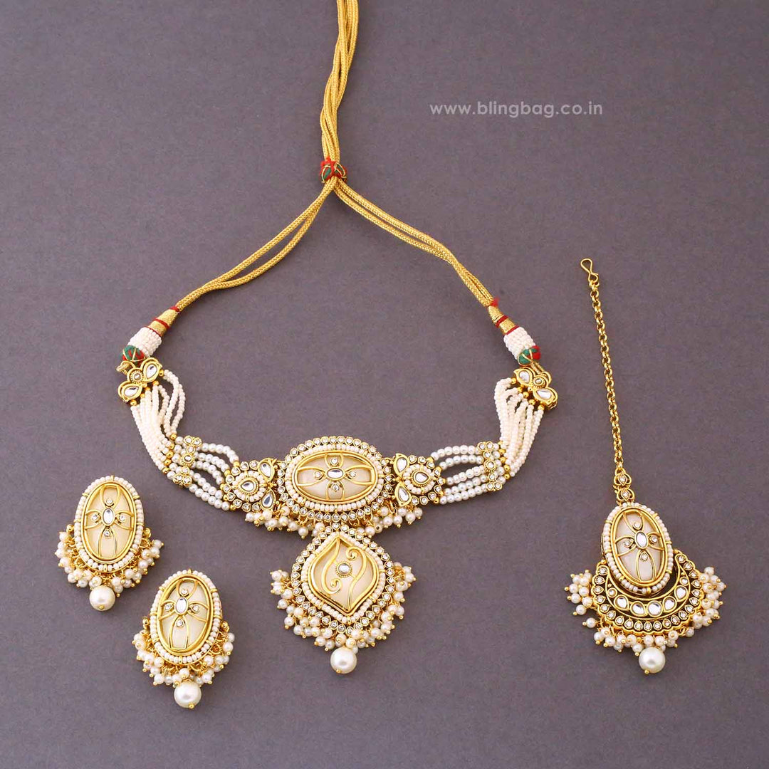 Ivory Saavi Kundan Jewellery Set - New Arrival