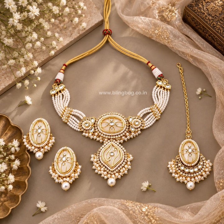 Ivory Saavi Kundan Jewellery Set - New Arrival