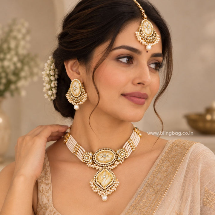 Ivory Saavi Kundan Jewellery Set - New Arrival