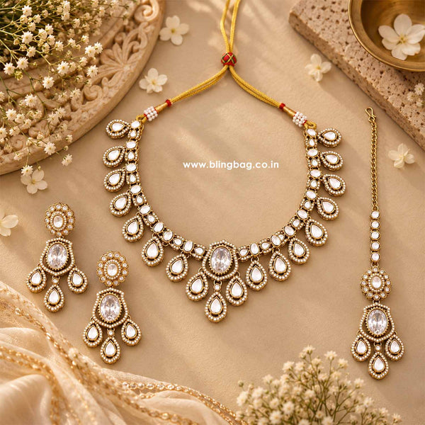 Ivory Saavira Kundan Jewellery Set - New Arrival