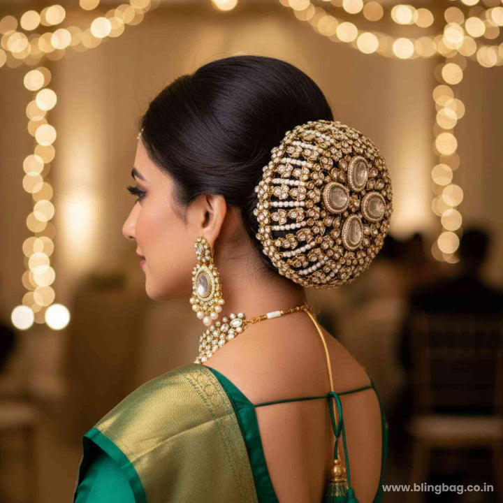 Ivory Shreyashi Kundan Hair Bun Cage