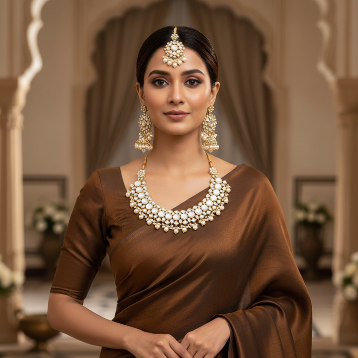 Ivory Stavana Kundan Jewellery Set