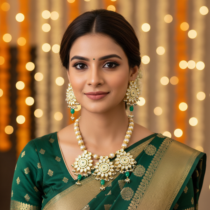 Jade Trishika Kundan Jewellery Set - EOSS