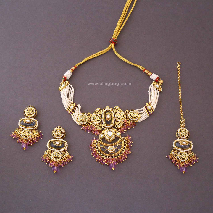 Lavender Ahanvi Kundan Jewellery Set - New Arrival