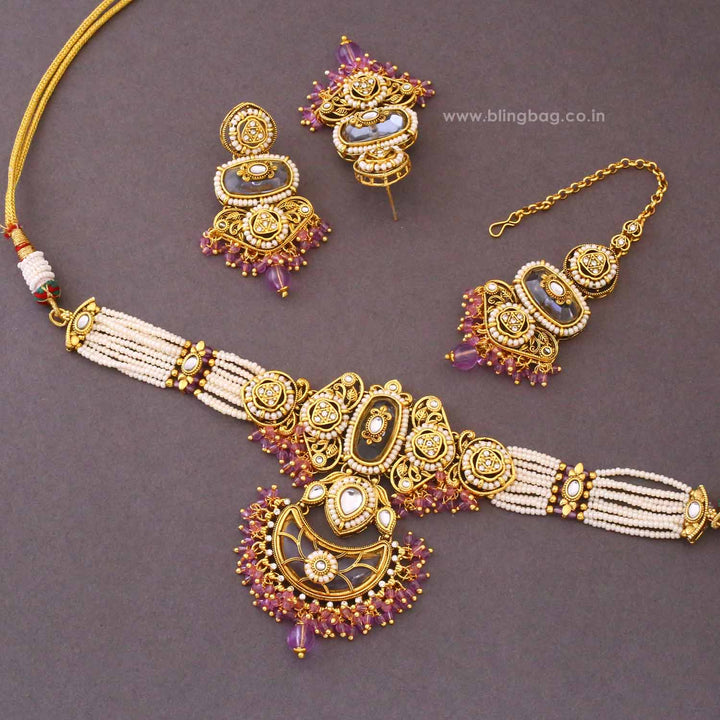 Lavender Ahanvi Kundan Jewellery Set - New Arrival