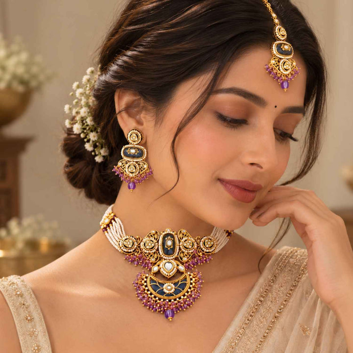 Lavender Ahanvi Kundan Jewellery Set - New Arrival