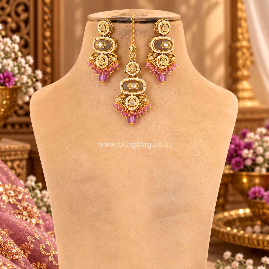 Lavender Ahanvi Kundan Jewellery Set - New Arrival