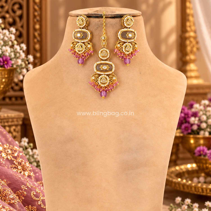 Lavender Ahanvi Kundan Jewellery Set - New Arrival