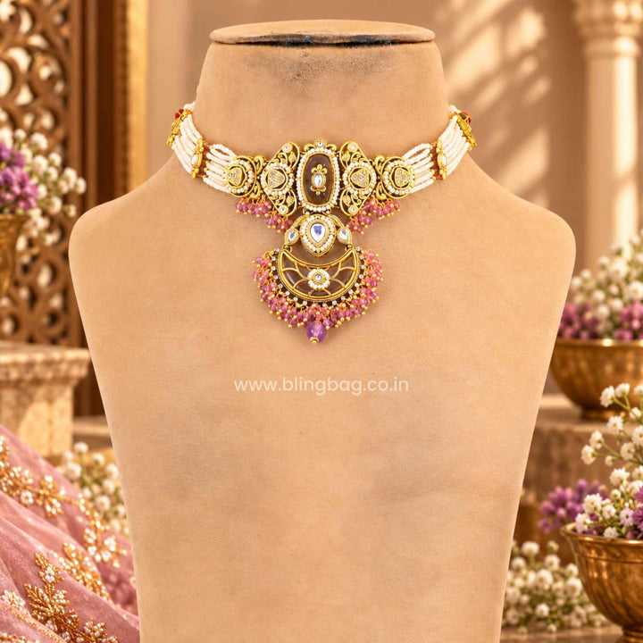 Lavender Ahanvi Kundan Jewellery Set - New Arrival