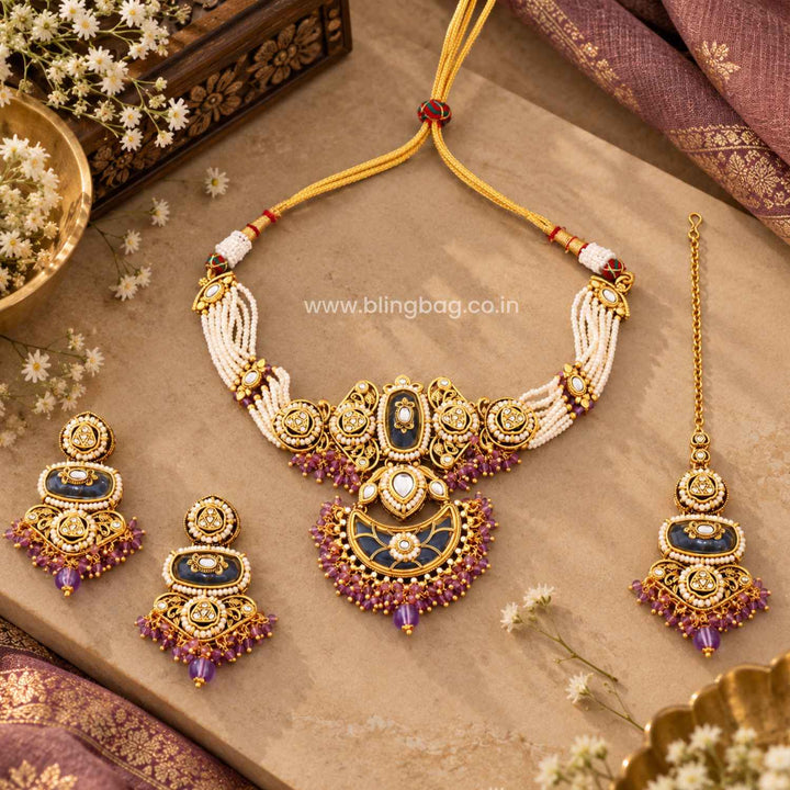Lavender Ahanvi Kundan Jewellery Set - New Arrival