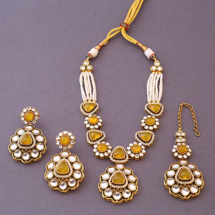 Lemon Dhivyashi Kundan Jewellery Set