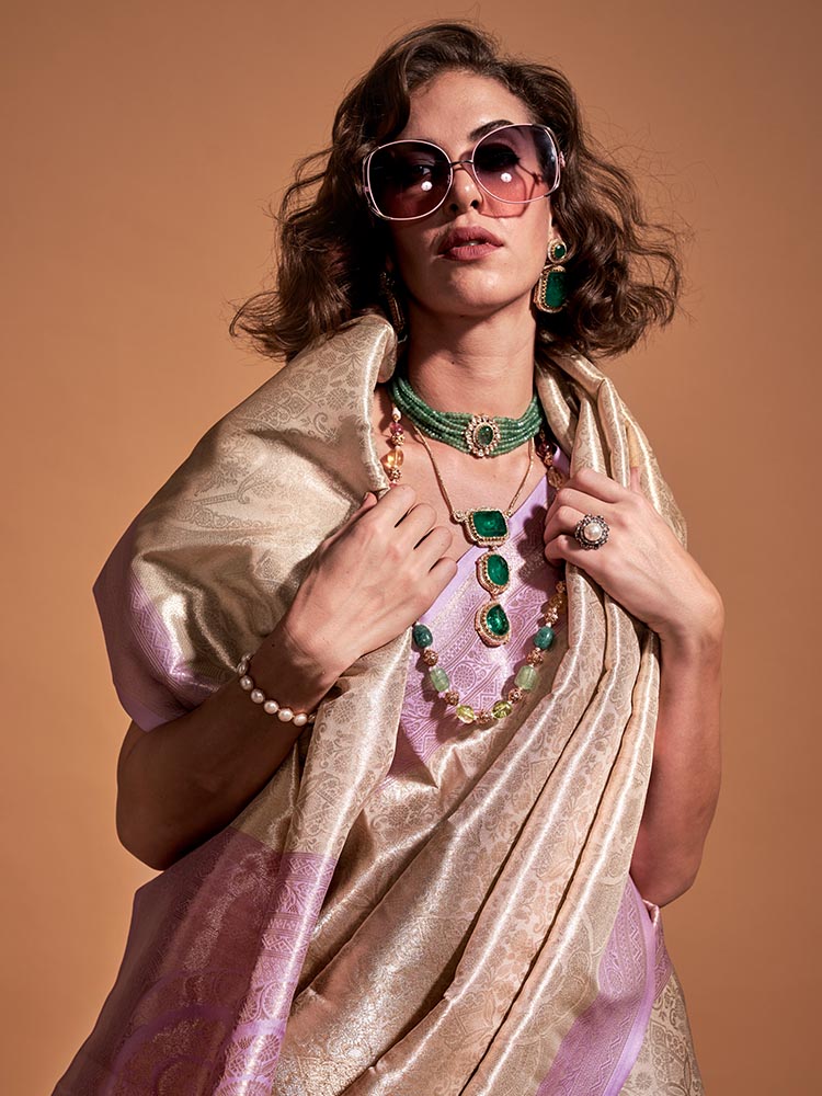 Lilac Handwoven Kanjivaram Silk Saree