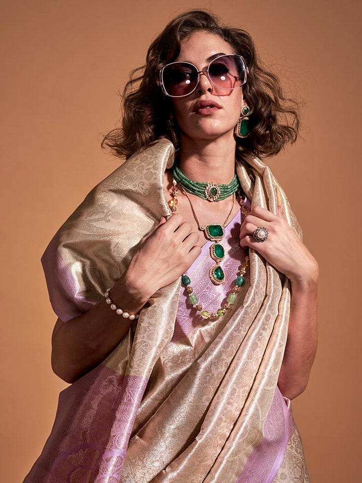 Lilac Handwoven Kanjivaram Silk Saree