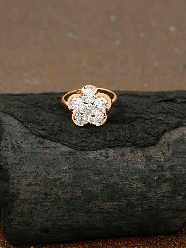 Rose Gold Malini Adjustable  Zirconia Ring