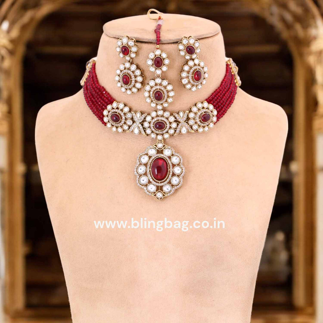 Maroon Aaravni Victorian Jewellery Set- New Arrival