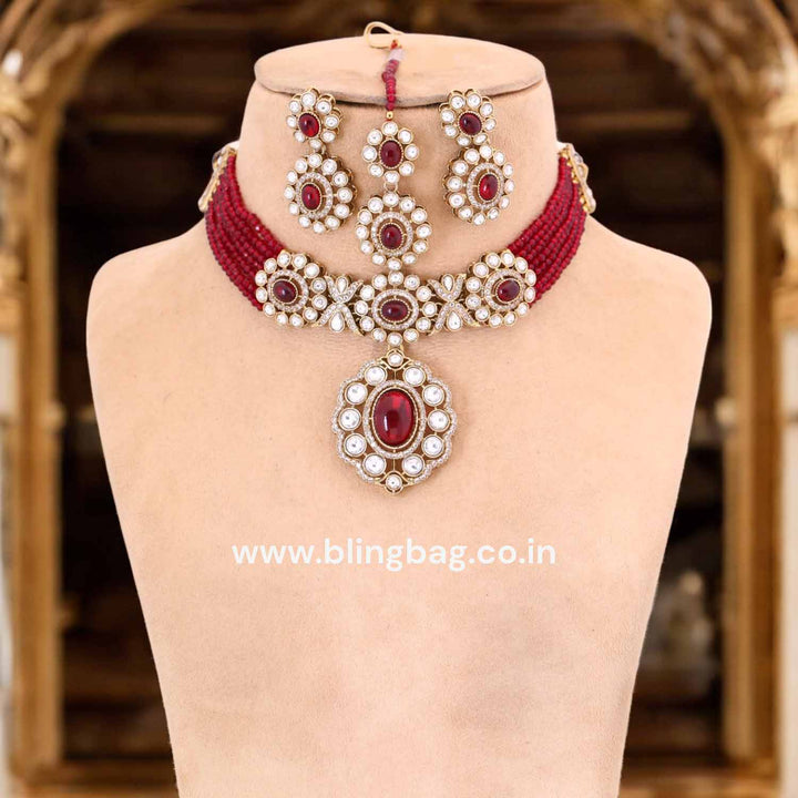Maroon Aaravni Victorian Jewellery Set- New Arrival