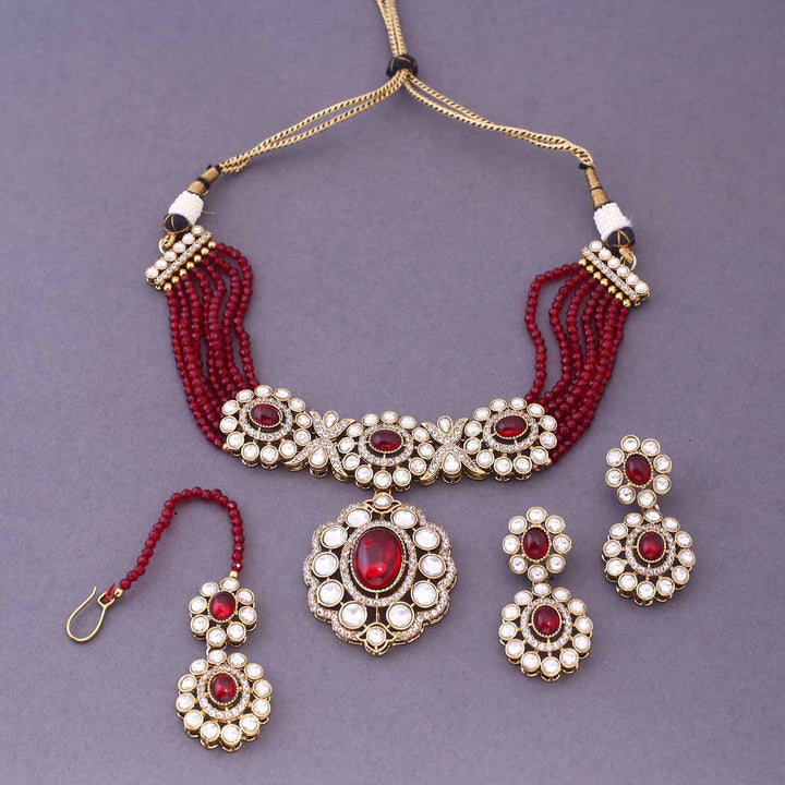 Maroon Aaravni Victorian Jewellery Set- New Arrival