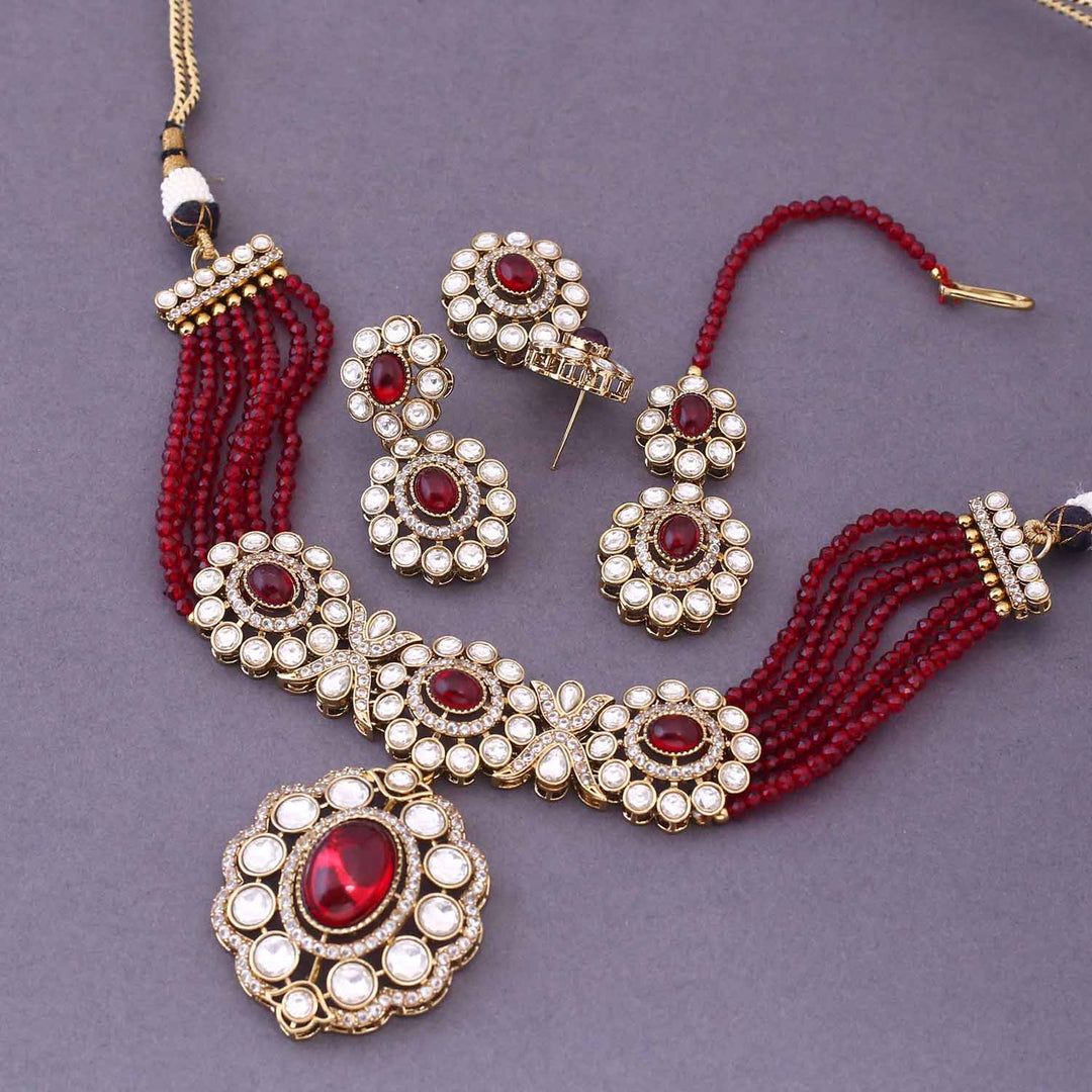 Maroon Aaravni Victorian Jewellery Set- New Arrival