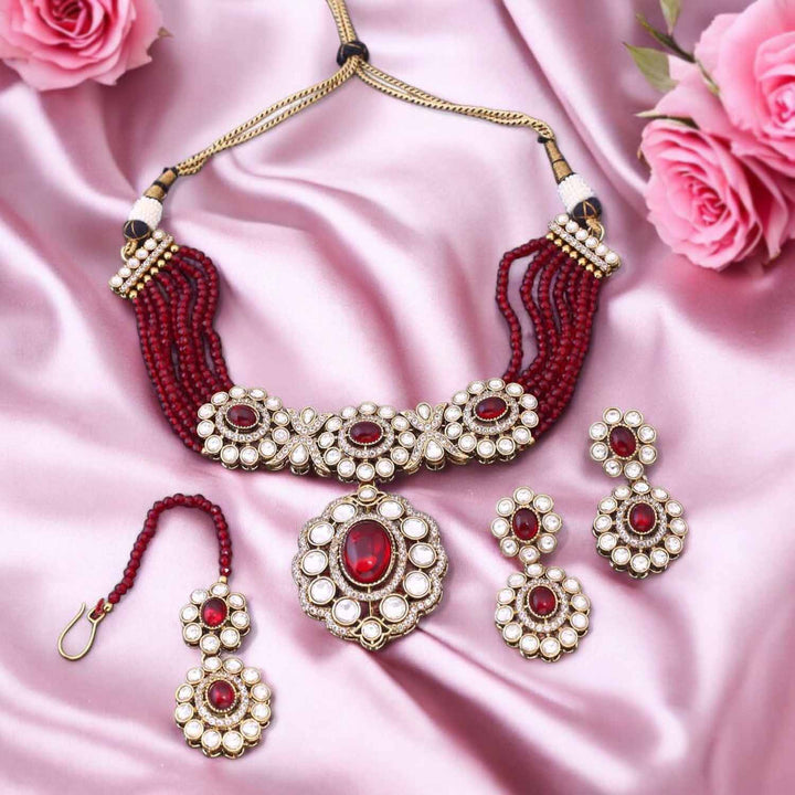 Maroon Aaravni Victorian Jewellery Set- New Arrival
