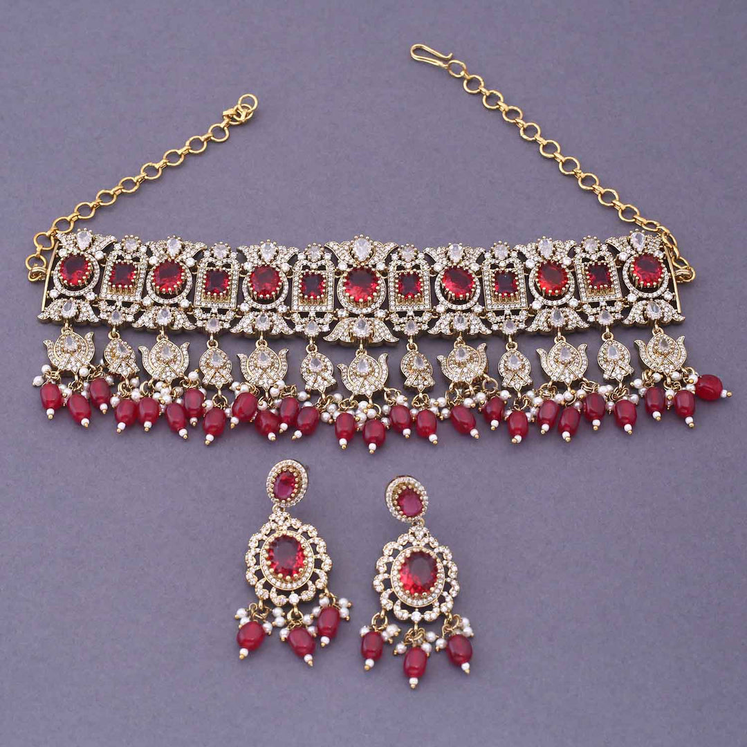 Maroon Alondra Victorian Jewellery Set - New Arrival