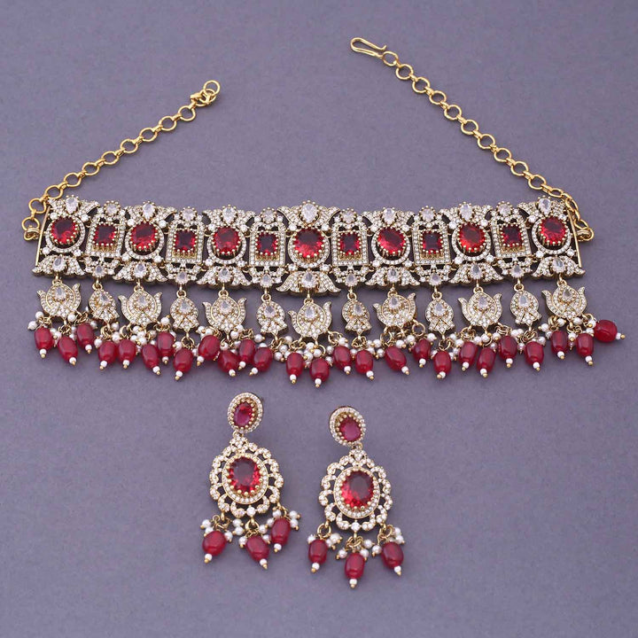 Maroon Alondra Victorian Jewellery Set - New Arrival