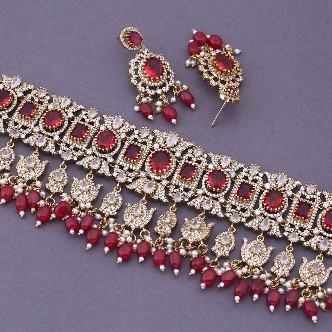 Maroon Alondra Victorian Jewellery Set - New Arrival