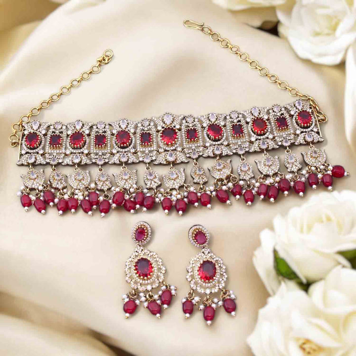 Maroon Alondra Victorian Jewellery Set - New Arrival