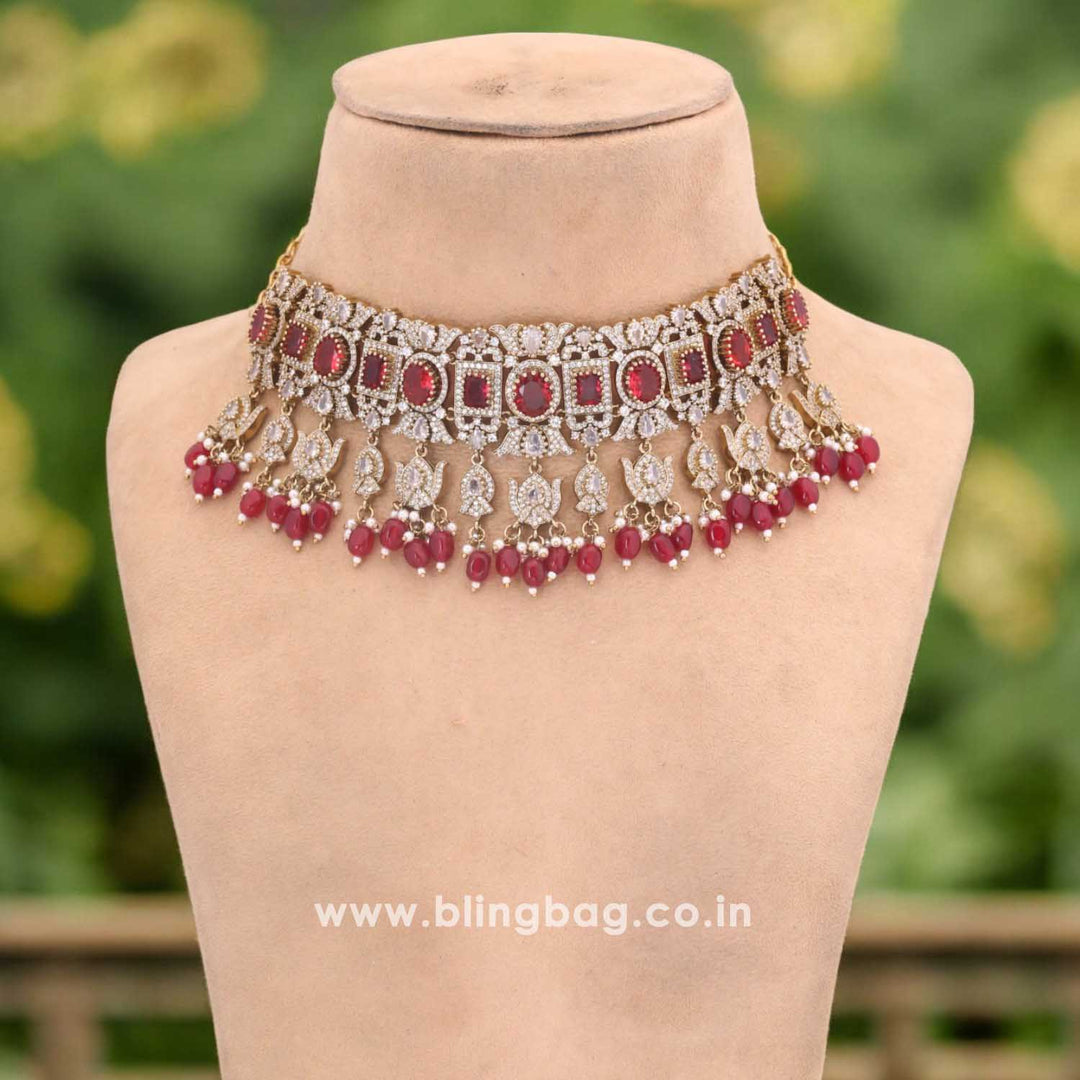 Maroon Alondra Victorian Jewellery Set - New Arrival